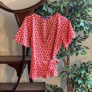 Flowy tie blouse deep V